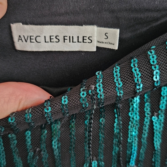 Avec Les Filles Swiftie Esthetic Teal Sequin Fringe Mini Skirt small - Picture 4 of 10